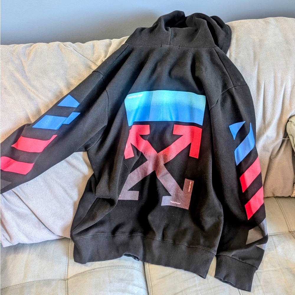 Off-White Black Hoodie with Blue and red Logo